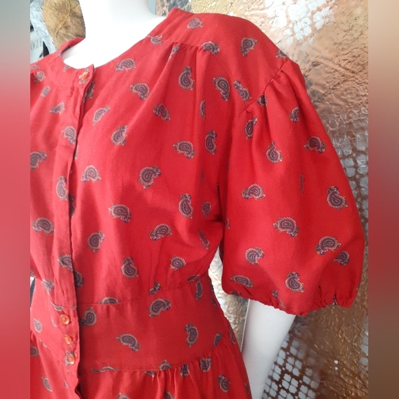 Vintage 1980's Red Paisley Print Midi Dress - Picture 12 of 16